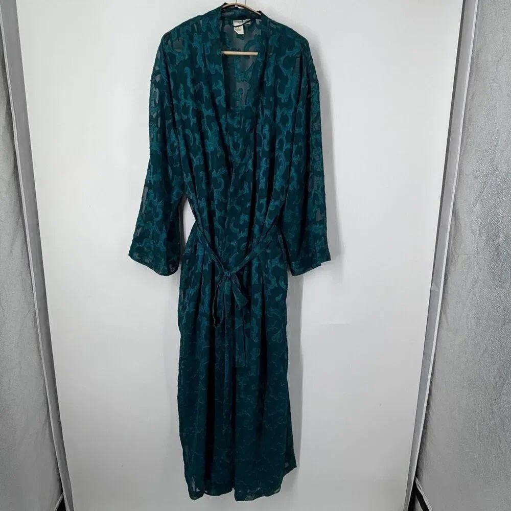 Victoria's Secret Green 2 Pieces Sheer Lace Robe & Gown Set Size Medium